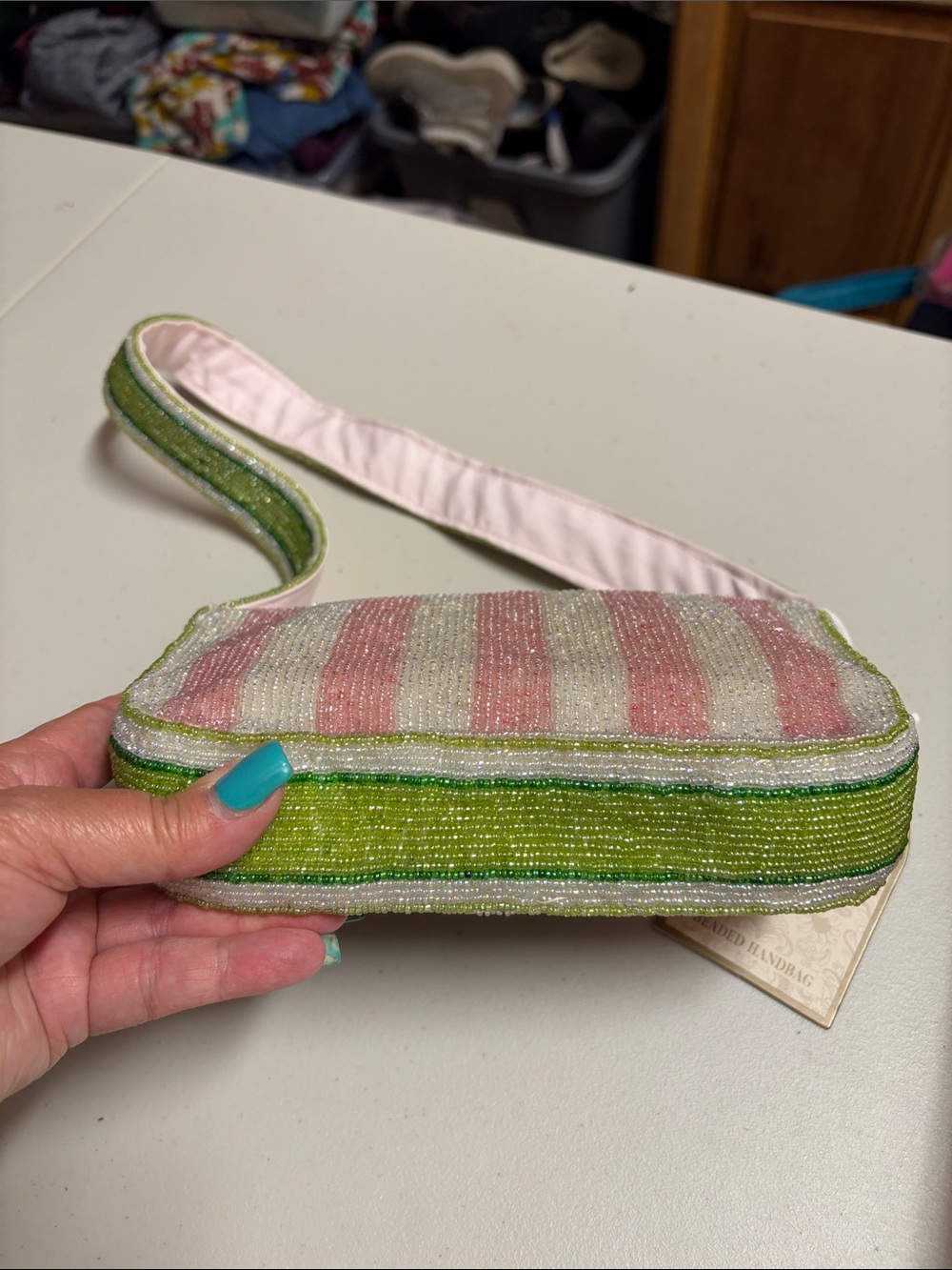 Handmade in India Beaded Pink Tulip Shoulder Bag - Picture 13 of 14